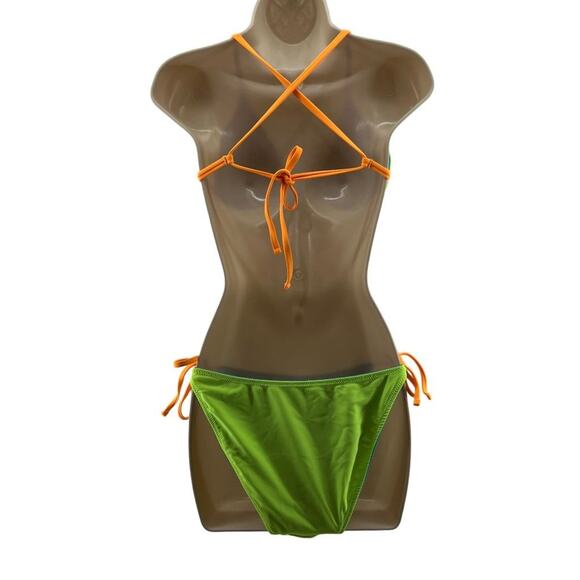 Womens Reversible Neon Blue and Green String Bikini Size Medium - Picture 2 of 5